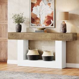 Tribesigns - 63-Inch Long Console Table, 2-Tier Entryway Table Sofa Table with Storage, Farmhouse Wood Behind Couch Table for Living - Light Brown & White