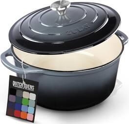 Zulay Kitchen - 5 Quart Enameled Cast Iron Dutch Oven Pot with Lid – Premium Durability & Oven Safe up to 500°F - Gray