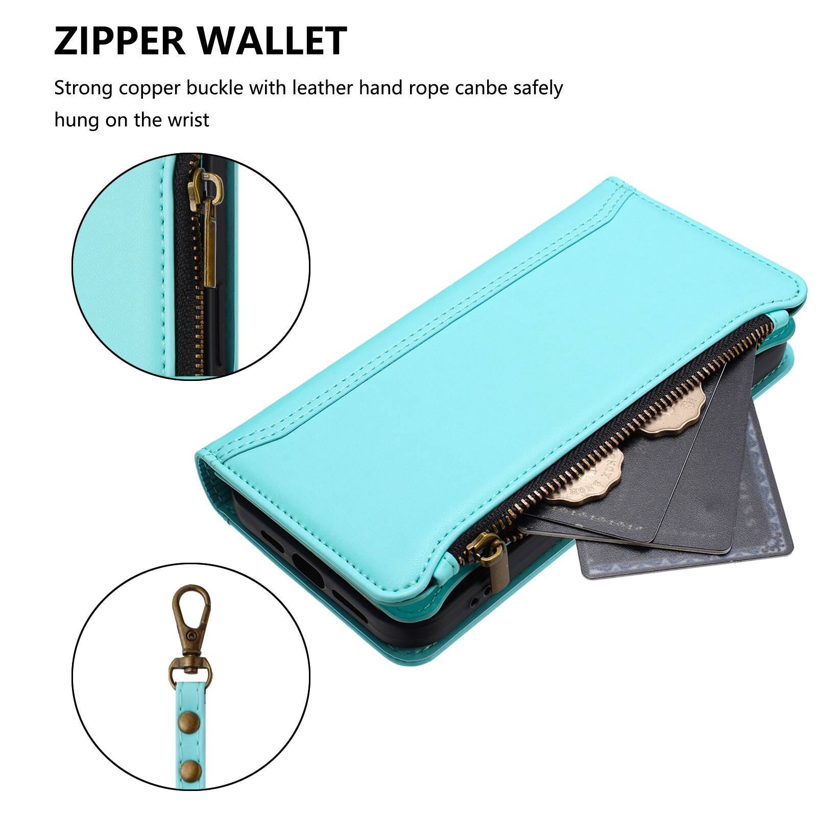 ZIPPER WALLET

Strong copper buckle with leather hand rope can be safely hung on the wrist