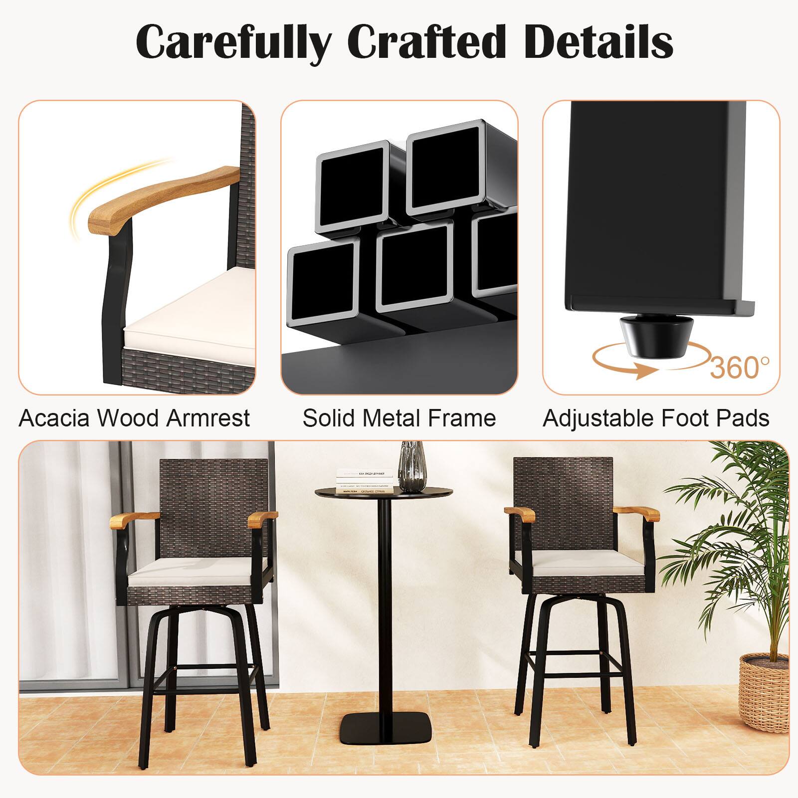 Carefully Crafted Details

- Acacia Wood Armrest
- Solid Metal Frame
- Adjustable Foot Pads