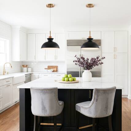 Front. Parrot Uncle - 11" Modern Adjustable Pendant Light, 1-Light Hanging Fixture for Kitchen Island and Dining Room - Black.