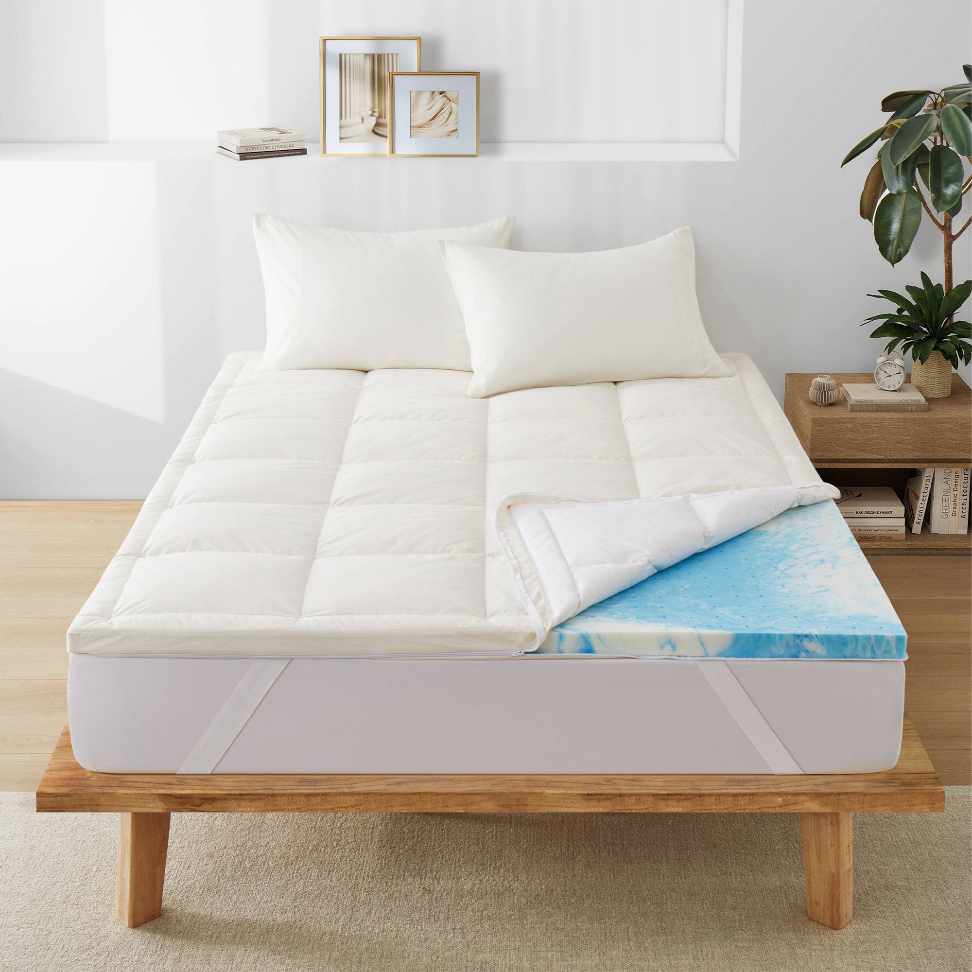 Puredown - 2 Inch Organic Cotton Layered Memory Foam Mattress Topper - White