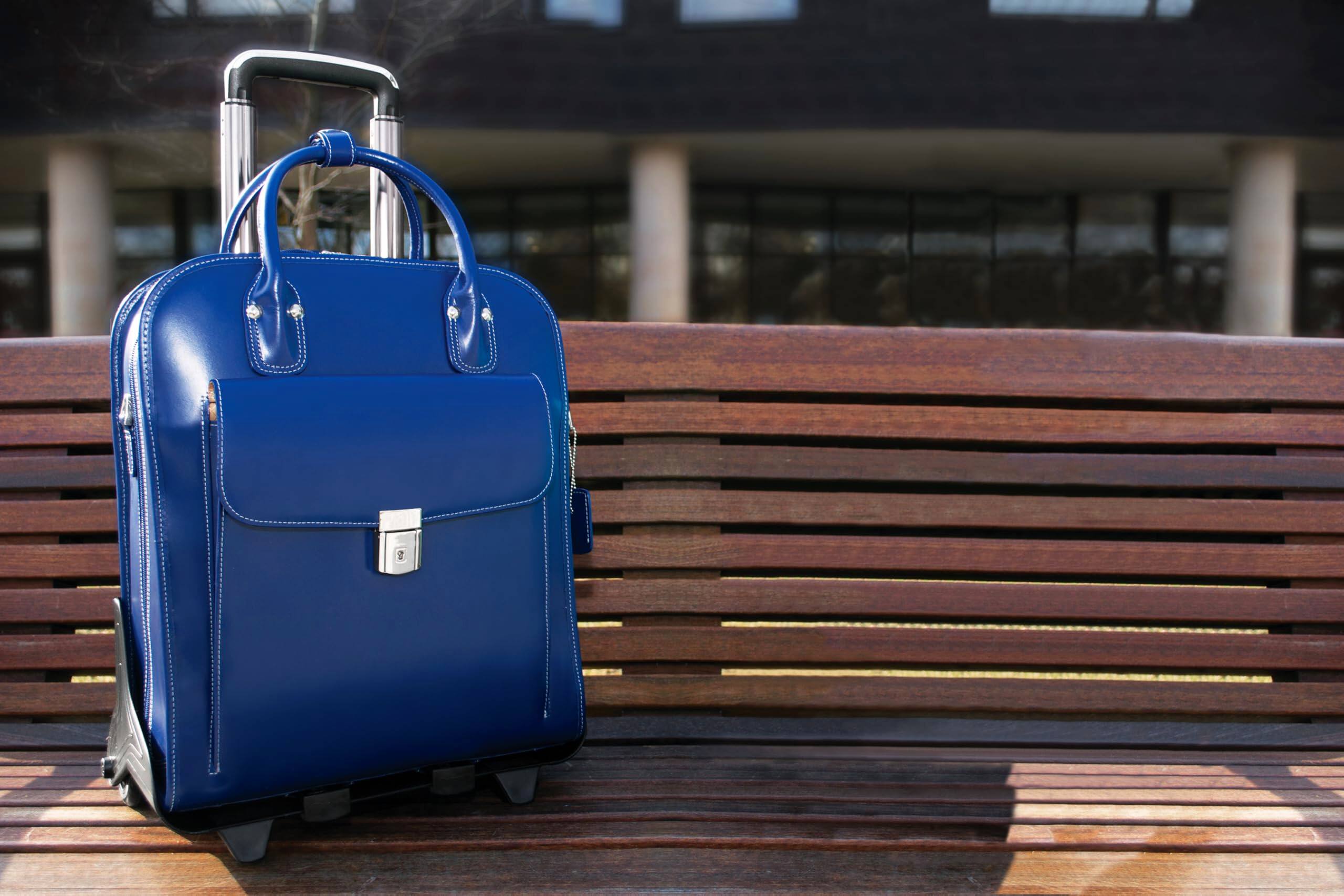 Alt View 9. McKleinUSA - 15-Inch Laptop Briefcase Top-Grain Cowhide Leather Detachable Wheeled Rolling Business Bag Removable Shoulder Strap - Navy.