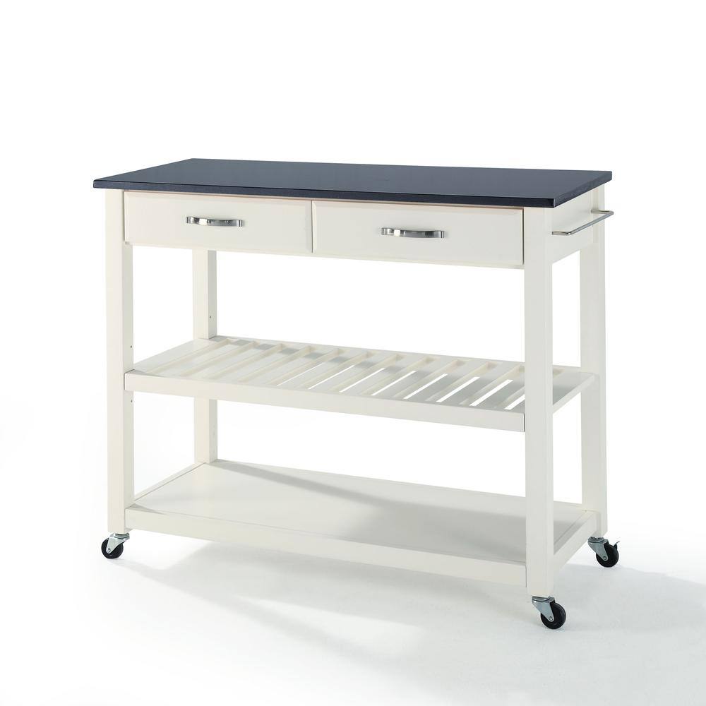 Back. Crosley Furniture - Granite Top Kitchen Prep Rolling Cart - White.