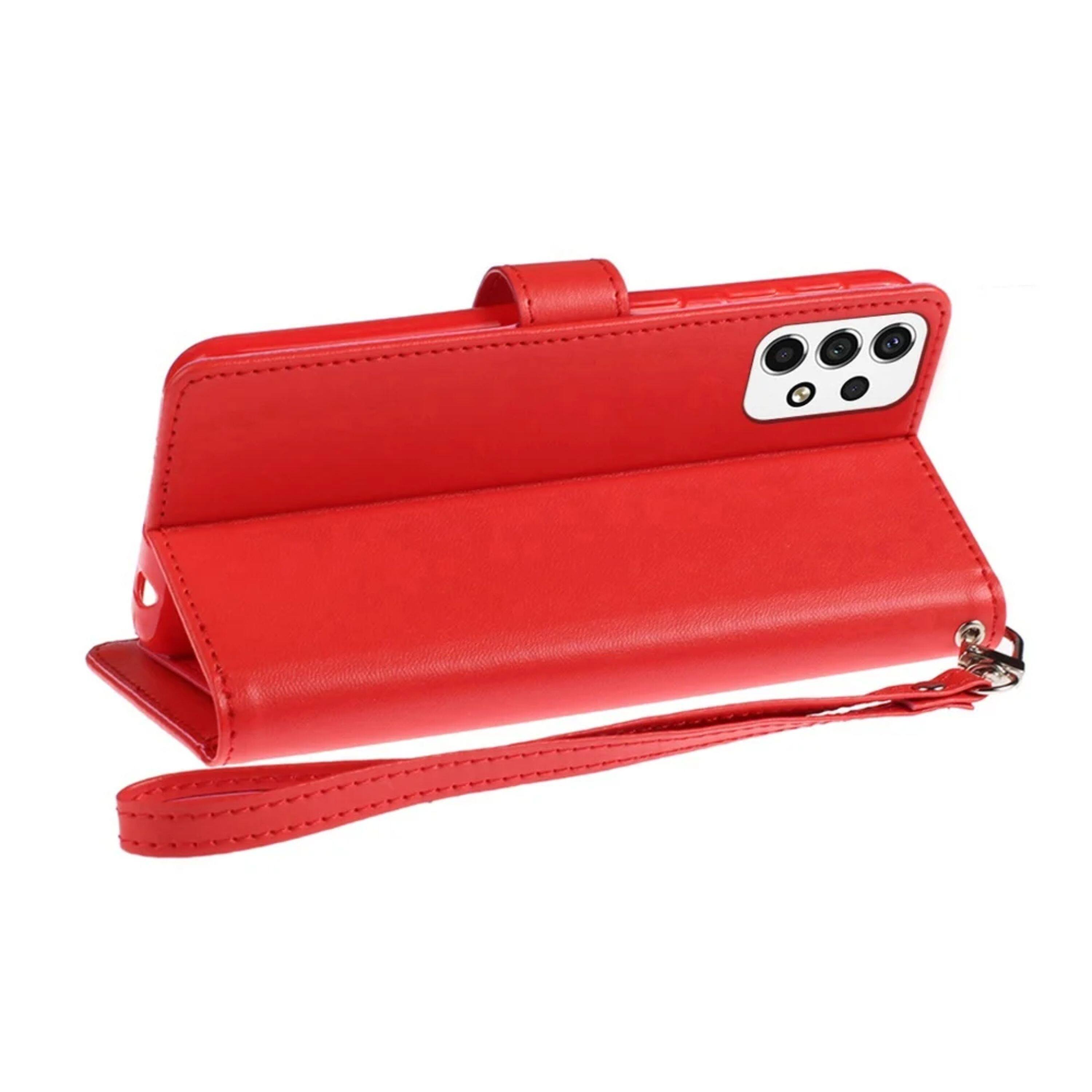 Angle. Kitcheniva - PU Leather Phone Wallet Case With Wrist Strap For iPhone 14 Pro Max Red - Red.