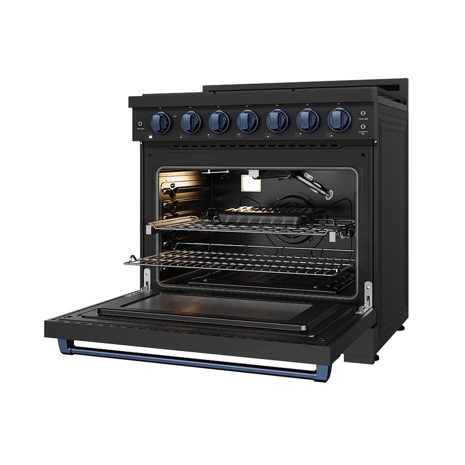 Alt View 3. Thor Kitchen - Gordon Ramsay Series by Thor Kitchen 6.0 Cu. Ft Freestanding Gas Range with Navy Blue Hardware - Black.