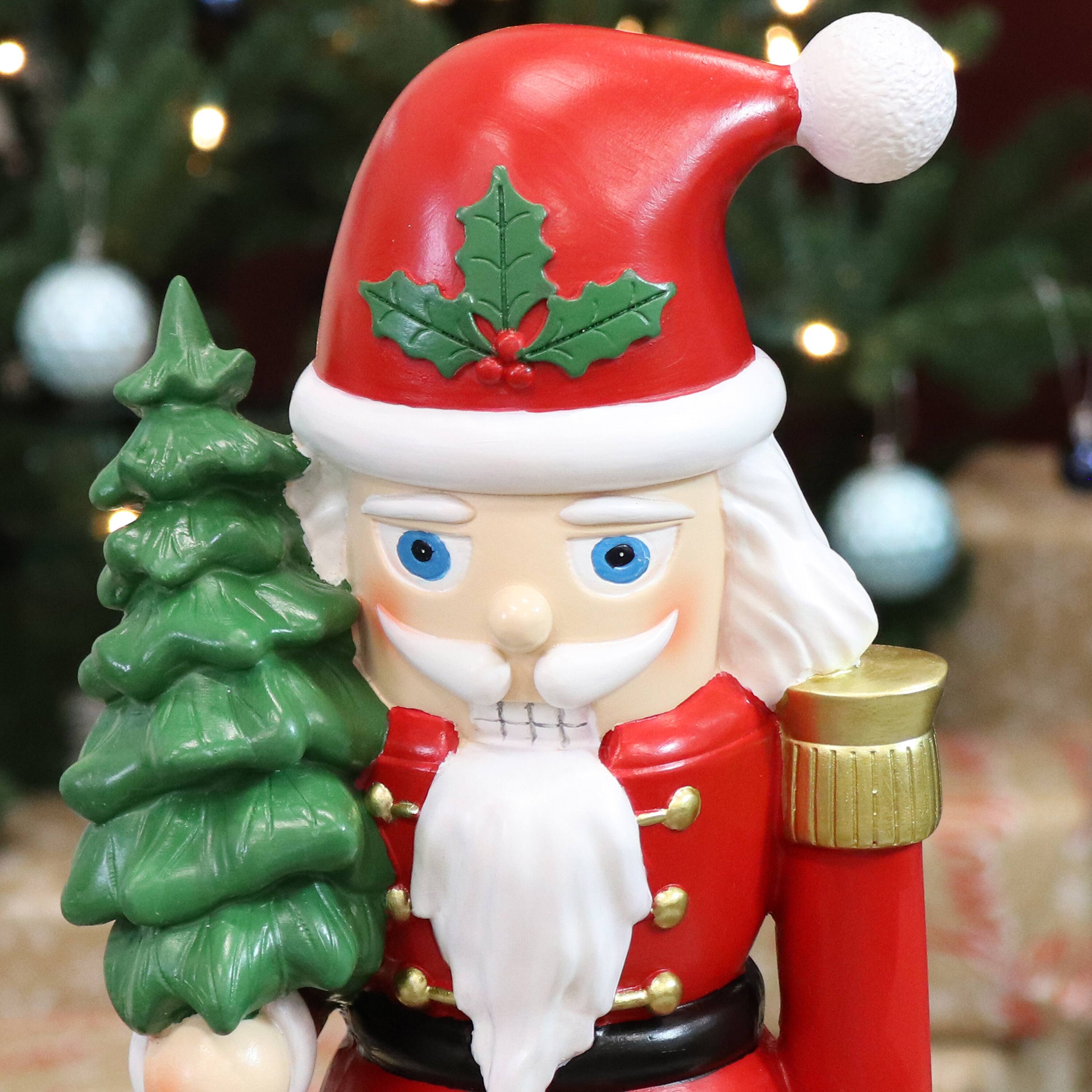 Alt View 7. Sunnydaze - Santa Claus with Tree Indoor Nutcracker Statue - 16.75 in - Red and Green.