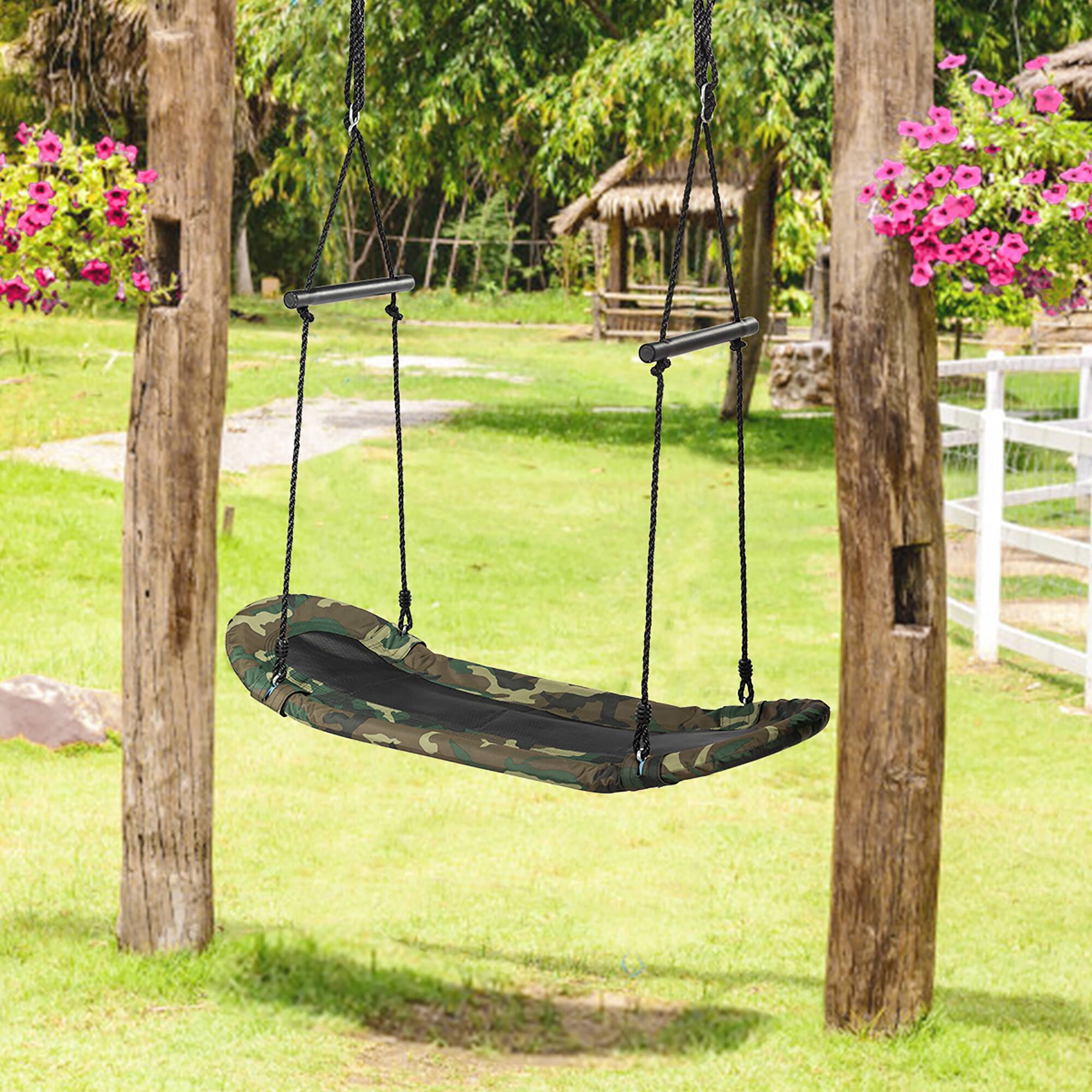 Alt View 2. Costway - Costway Saucer Tree Swing Surf Kids Outdoor Adjustable Oval Platform Swing Set w/ Handle Camouflage - Green.