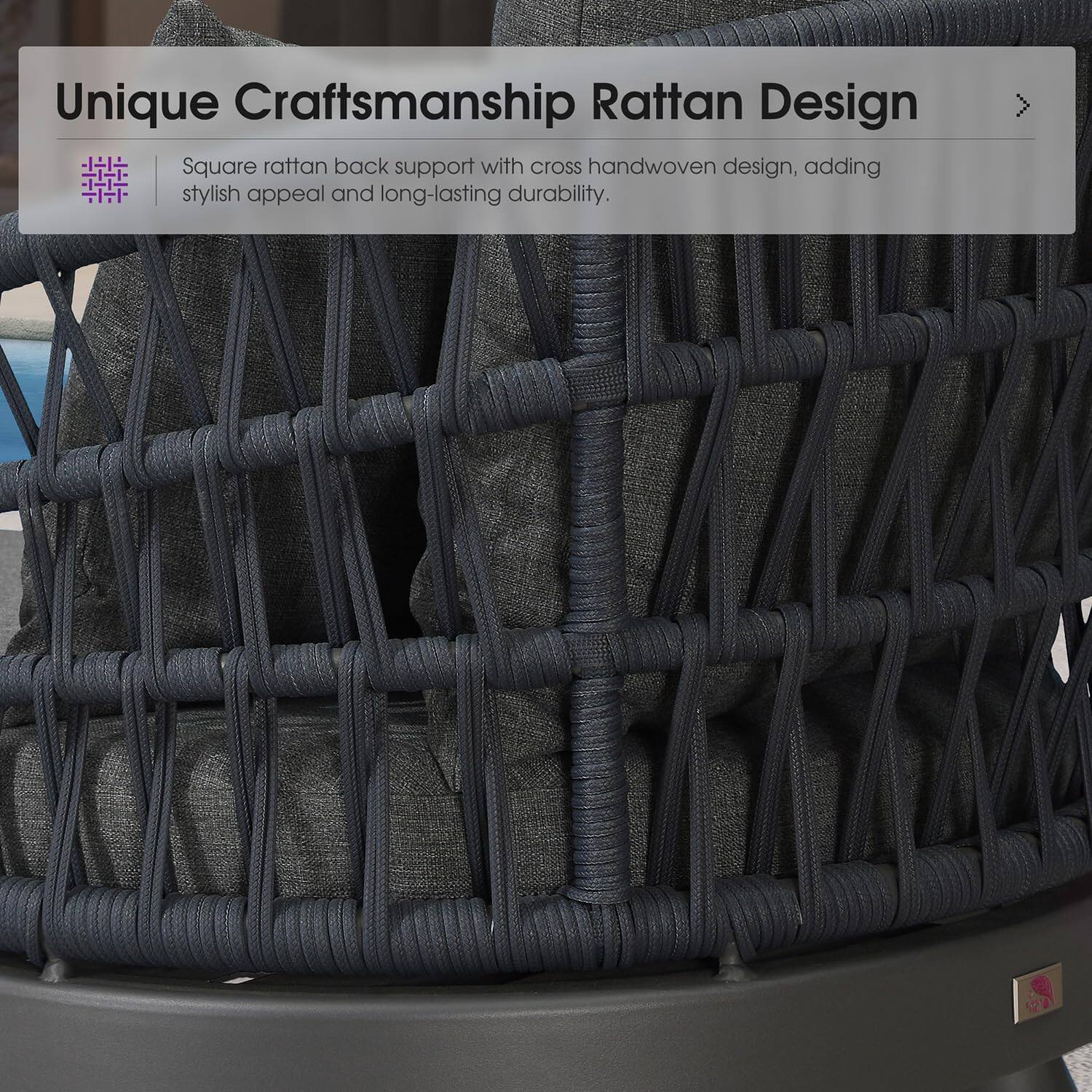 Unique Craftsmanship Rattan Design

Square rattan back support with cross handwoven design, adding stylish appeal and long-lasting durability.