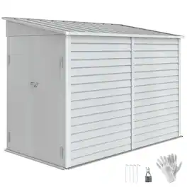 PULUZ - 4.6 feet x 9 feet Outdoor Storage Shed, Lean to Metal Shed with Foundation Kit, Lockable Doors and Gloves for Patio, Law - White