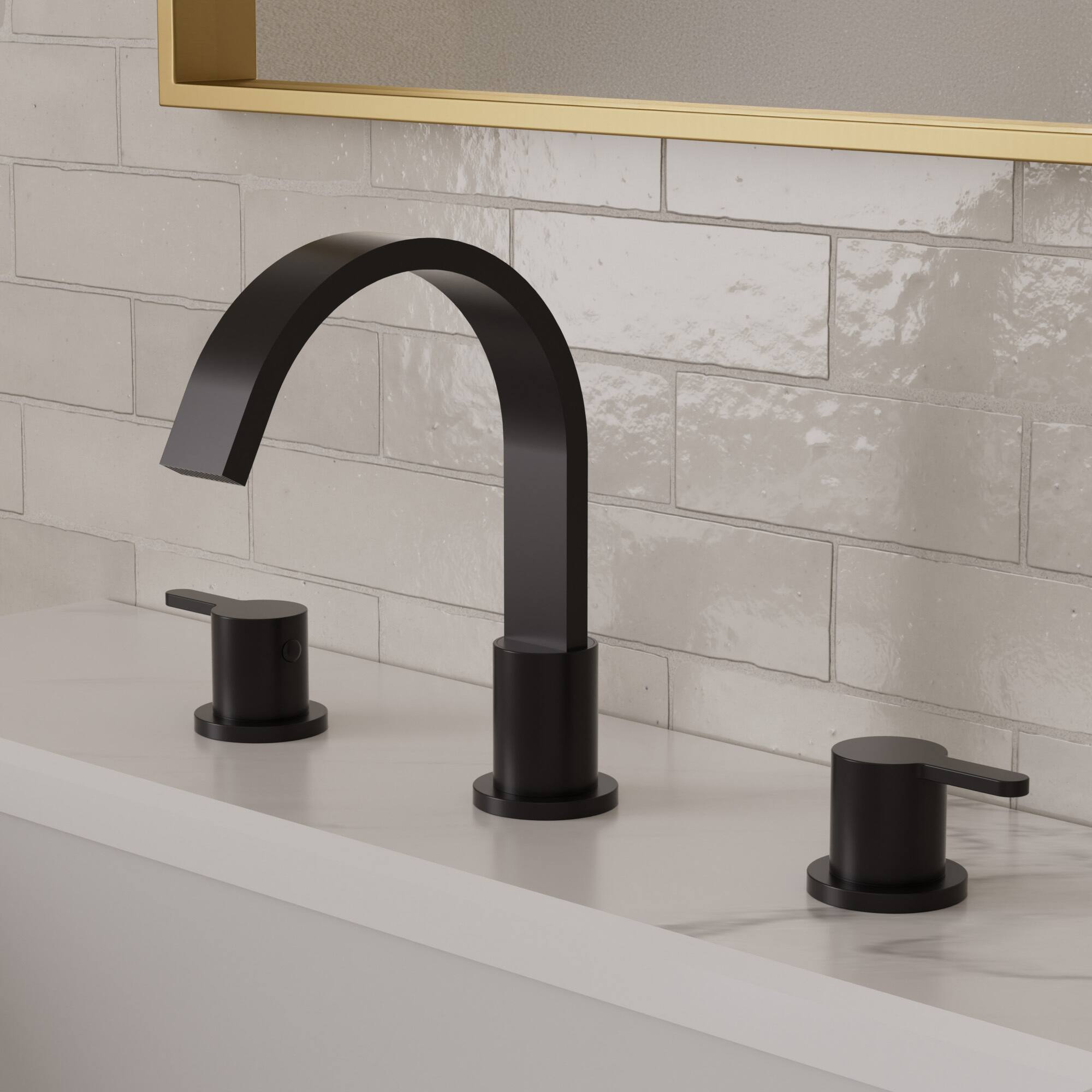 Angle. GRANDJOY - Modern Waterfall Bathroom Sink Faucet with Dual Handles, and 3‑Hole Installation - Matte Black.