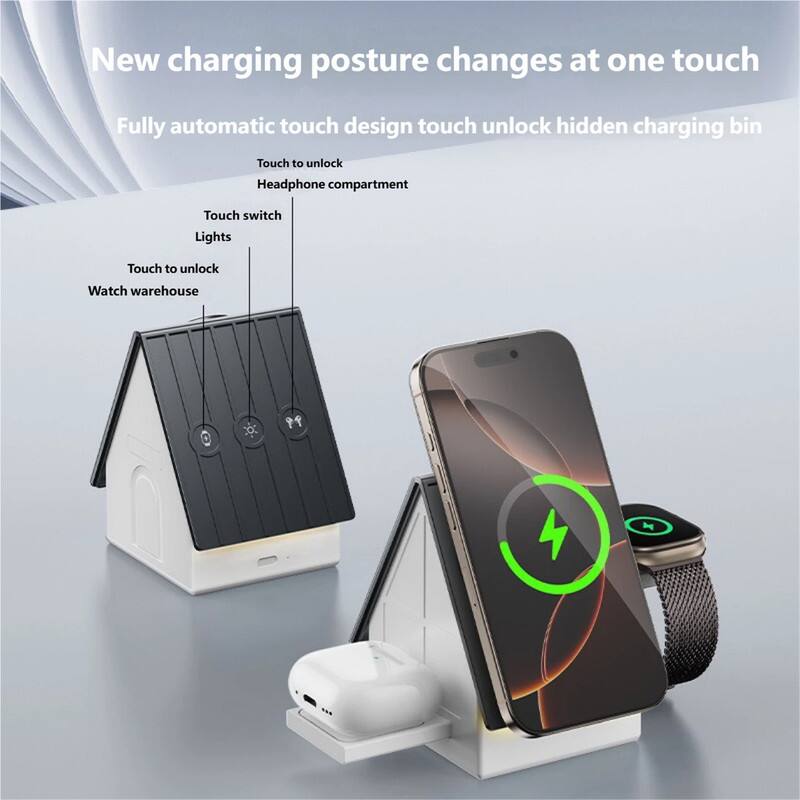 New charging posture changes at one touch

Fully automatic touch design touch unlock hidden charging bin

- Touch to unlock
- Headphone compartment
- Touch switch
- Lights
- Touch to unlock
- Watch warehouse