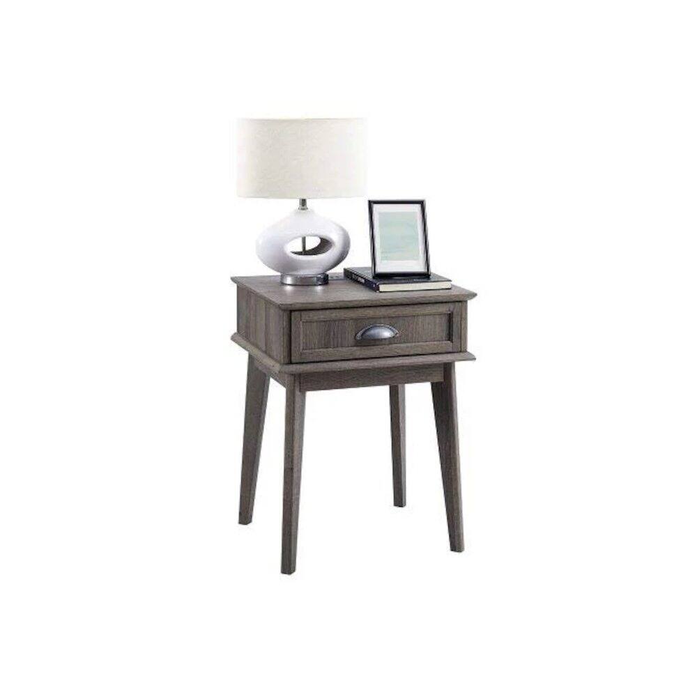 Alt View 3. Caffoz - Newport Series Tall End Side Table With Fully Extended Storage Drawer - Smoky Oak.