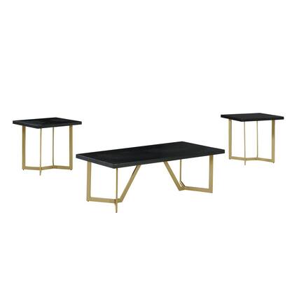 Front. Best Quality Furniture - 3pc Black wood top coffee table set w/gold color iron base (1Coffee+2end table) - Black.