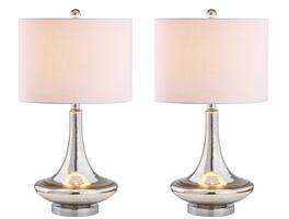 Jonathan Y - Cecile 25.5" Glass Teardrop LED Table Lamp, /Chrome (Set of 2) - Mercury Silver