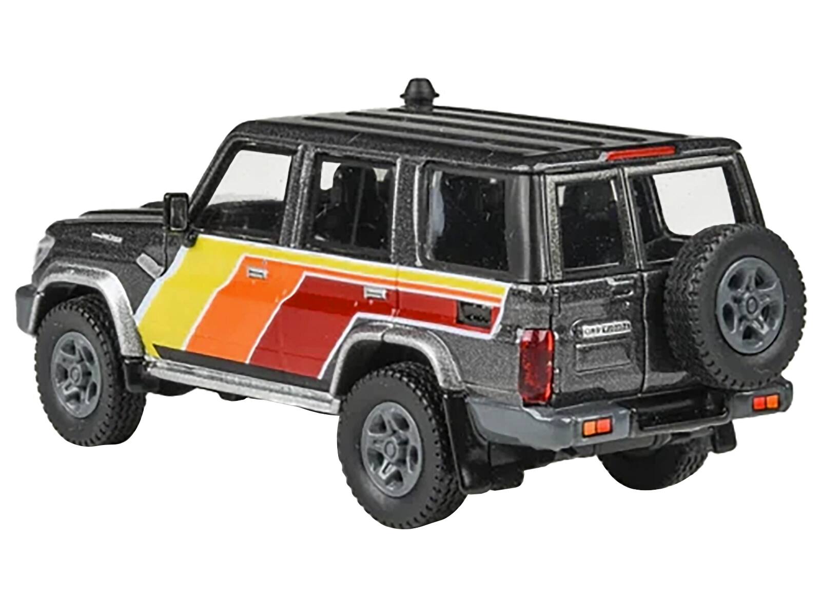 Back. Paragon - 2014 Toyota Land Cruiser LC76 "TRD Livery" Gray Metallic with Stripes 1/64 Diecast Model Car by Paragon Models - Gray Metallic.