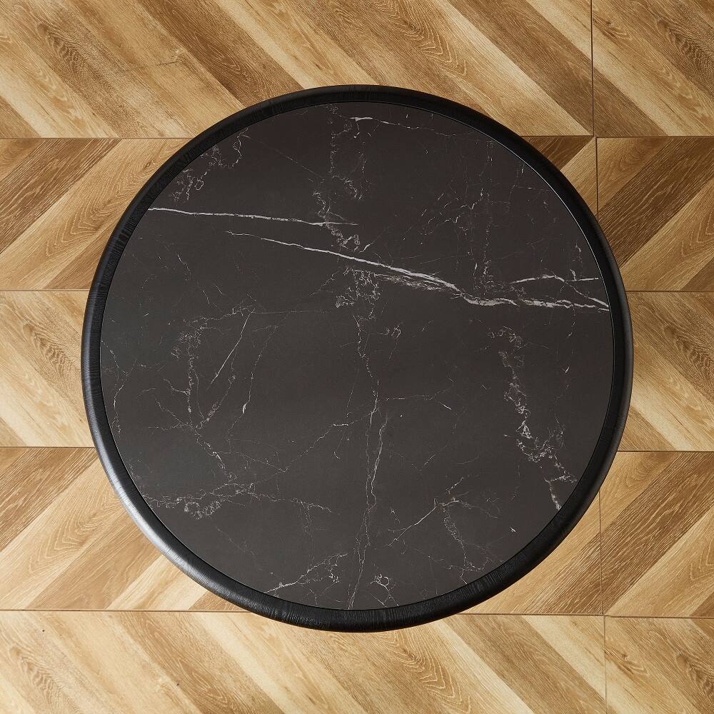 Alt View 10. Loheer - Loheer 35.43 Inch Round Coffee Table Sintered Stone Modern MDF Pedestal Living Room Table Black - Black.