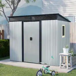 Loheer - 8x6 Outdoor Metal Storage Shed with Window Heavy Duty Backyard Garden Tool Shed White and Black