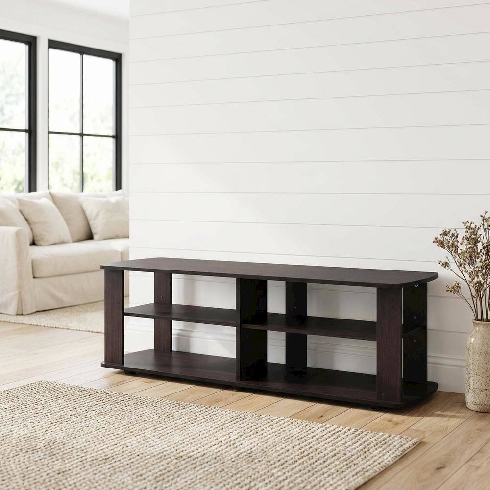 Alt View 1. FurniFact - Dark Walnut Wood TV Stand with Spacious Storage and Sleek Design - Brown.