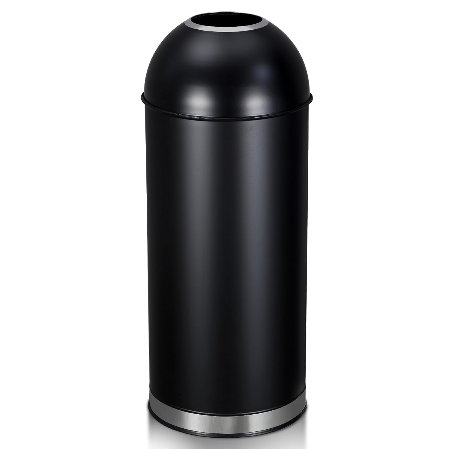 Front. Homhougo - 17 Gallon Heavy Duty Stainless Steel Tall Trash Can,65 Liter Round Open Top Waste Bin for Restaurant - Silver.