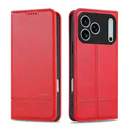 Dteck - Flip Wallet Case for Apple iPhone 17 Pro Max,Magnetic Closure Card Slots Kickstand Cover,Shock-Absorbing TPU Cover - Red