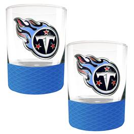 Great American Products - Tennessee Titans 2-Pack 14oz. Rocks Glass Set with Silcone Grip - Blue
