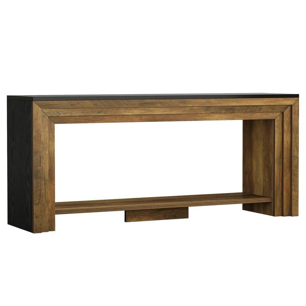 Left. Kadyn - 70.9-Inch Long Farmhouse Console Table, 2-Tier Narrow Wooden Sofa Table with Storage - Brown.
