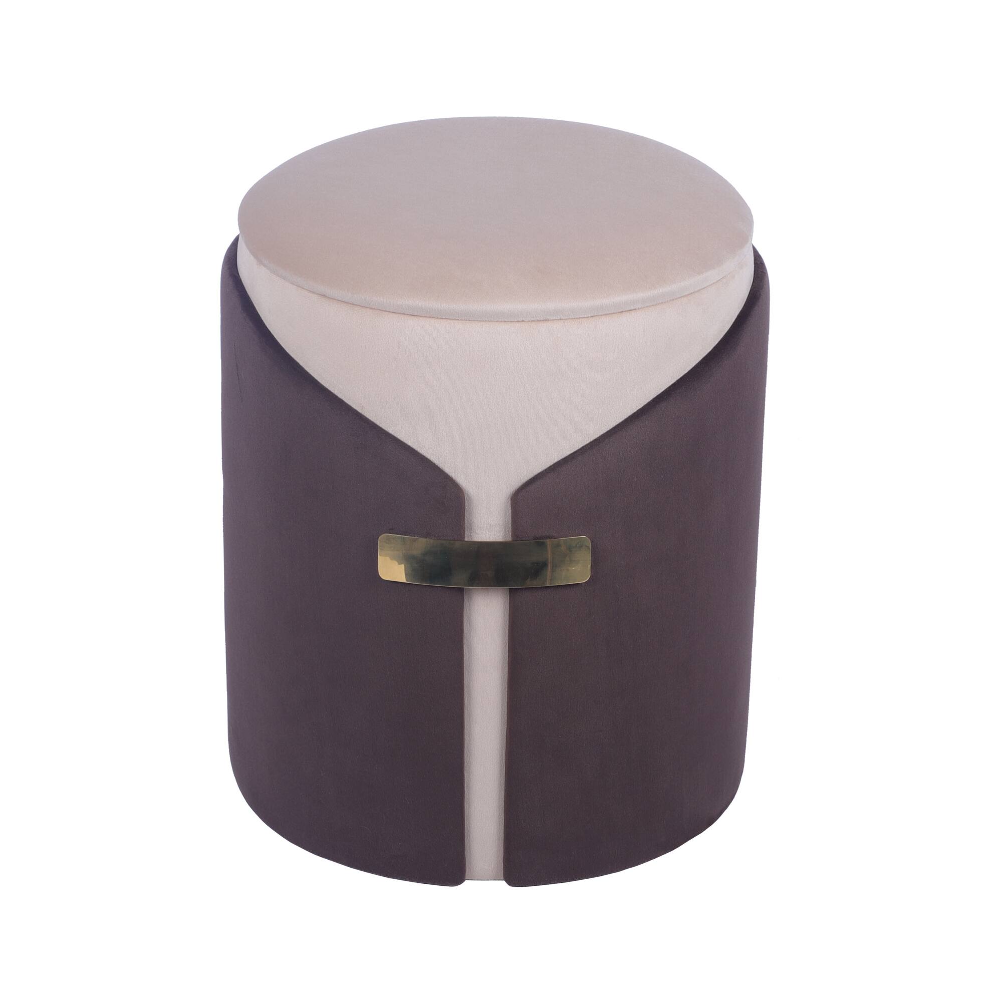 Alt View 1. GOODSILO - Elegant Two-Toned Storage Ottoman and Vanity Stool with Gold Accents - Brown.