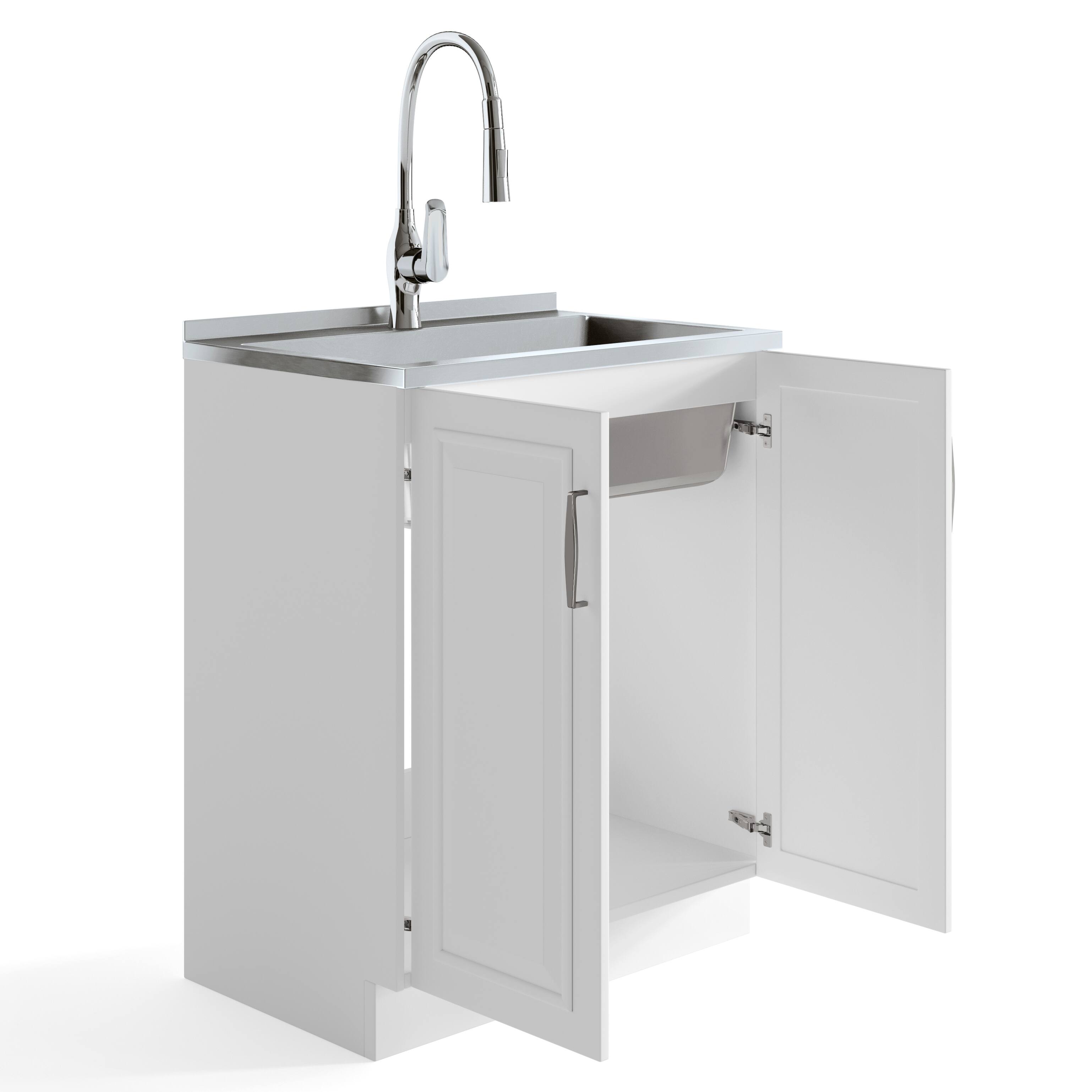 Back. Simpli Home - Darwin  All-in-One 28-inch Utility Sink & Cabinet - Pure White.