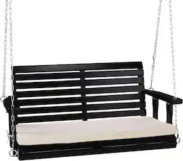 Winado - 4 FT Wooden Porch Swing, Heavy Duty 880 LBS Patio Swings with Cushions, Adjustable Chains for Outdoor Yard Garden Porch - Black