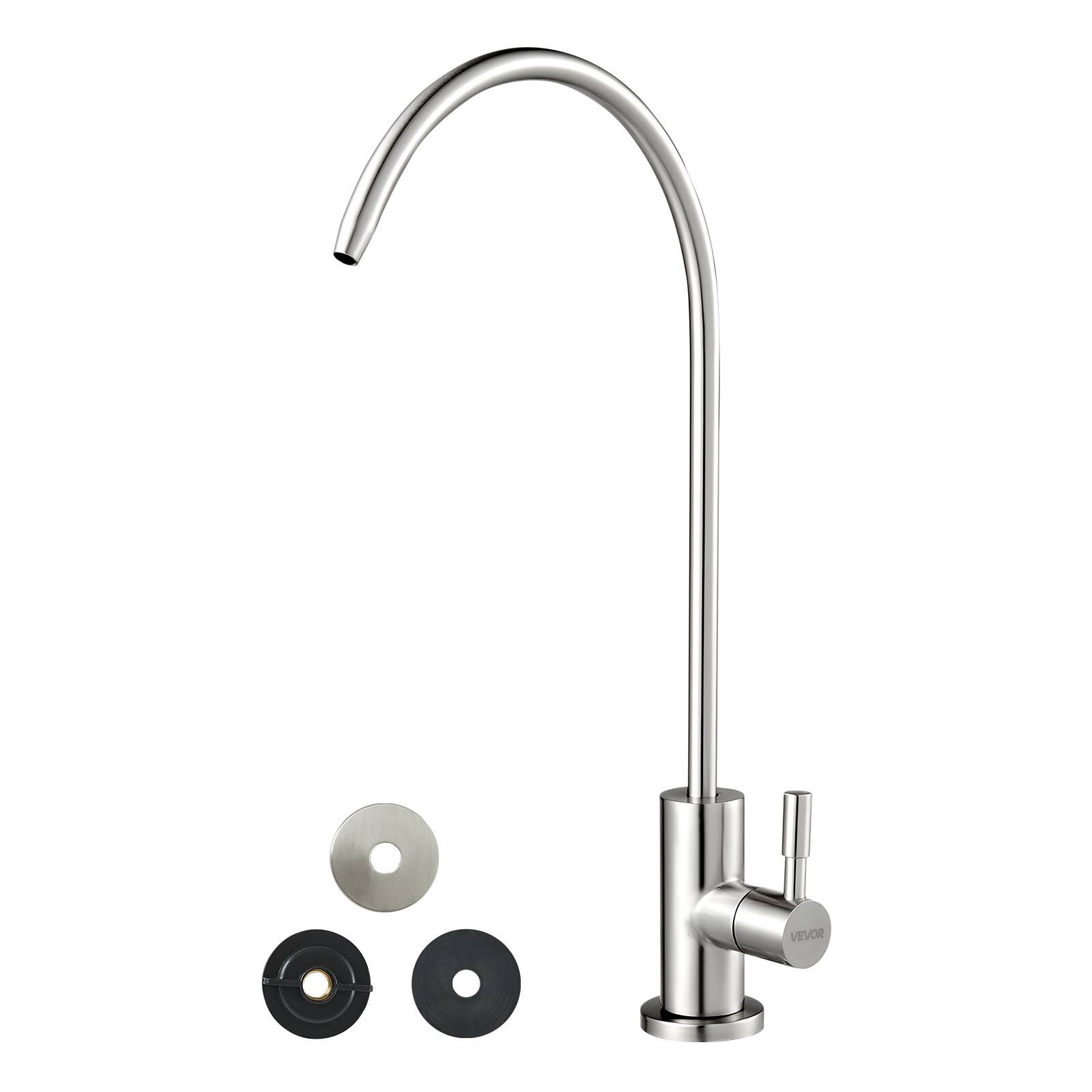 Front. VEVOR - Stainless Steel Faucet, Lead-Free Drinking Water Faucets, Reverse Osmosis Faucet with Solid Brass Valve - Brushed Nickel.