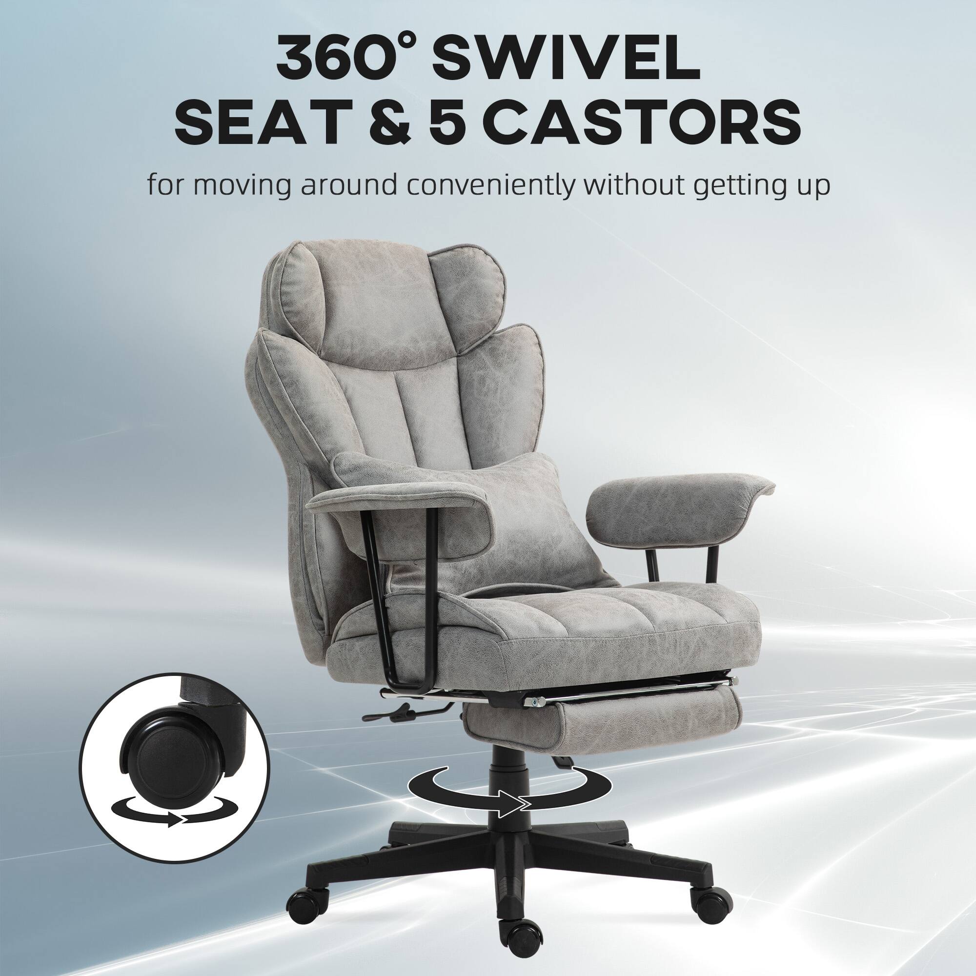 360° SWIVEL SEAT & 5 CASTORS for moving around conveniently without getting up