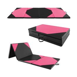 Pefilos - 10' x 4' x 2" Folding Exercise Mat with Hook and Loop Fasteners- Pink, Folding Thick Exercise with Carrying - Black