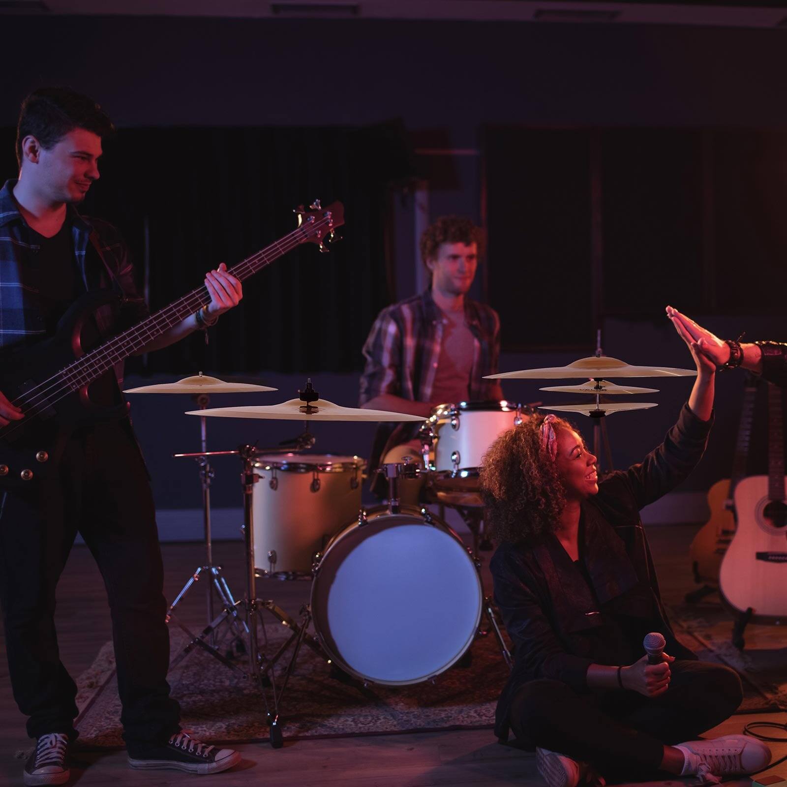 Alt View 1. Glintex - Cymbal Pack for Drum Set, 4-Piece Alloy Cymbals with 14" Hi-Hats, 16" Crash, 20" Ride, 10" Splash, Drumsticks & Bag - Bright Copper.