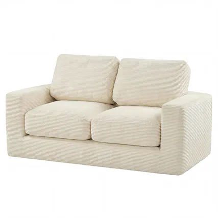 Front. Costway - Costway Floor Couch, Loveseat Foam Sofa with Removable Corduroy Cover, Back & Seat Cushions - Beige.