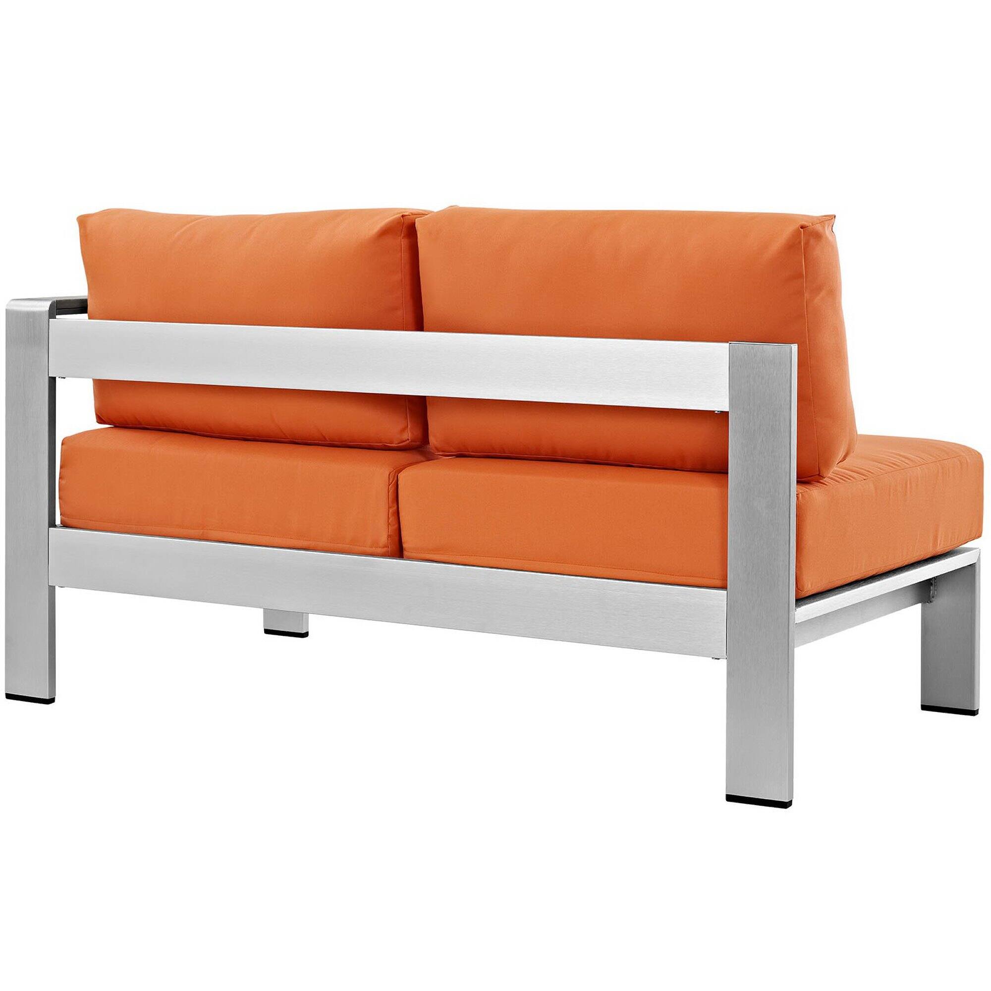 Back. Modway - Shore Right-Arm Corner Sectional Outdoor Patio Aluminum Loveseat by Modway - Silver Orange.