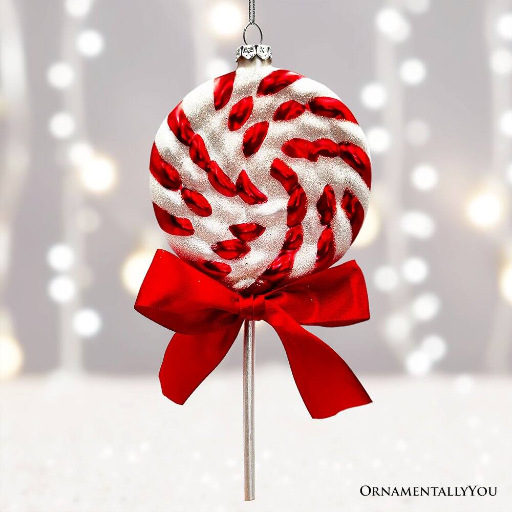 Alt View 1. OrnamentallyYou - Red Swirl Candycane Lollipop Glass Christmas Ornament - Multi-colored.