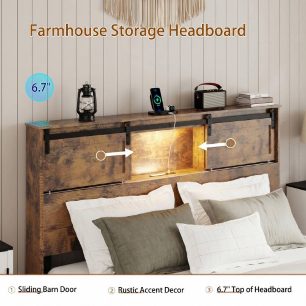 Farmhouse Storage Headboard

6.7"

1. Sliding Barn Door
2. Rustic Accent Decor
3. 6.7" Top of Headboard