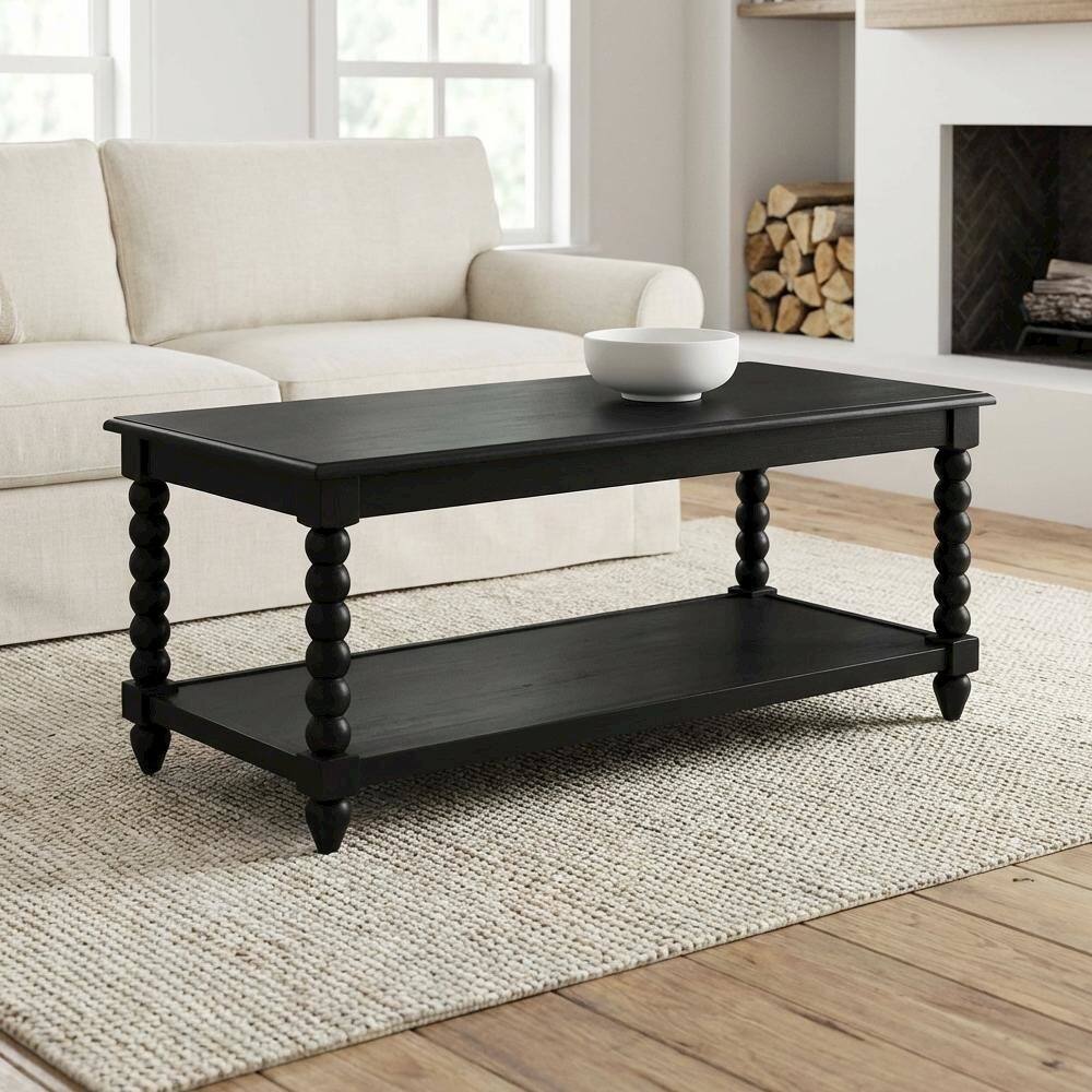 Back. FurniFact - Black Coffee Table with MDF and Rubberwood Frame - Black.