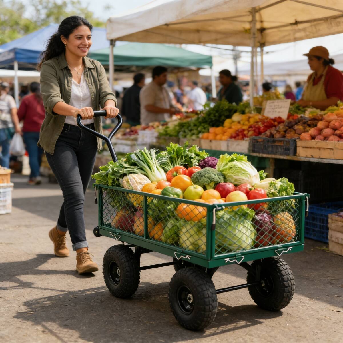 Back. Loheer - Loheer Heavy Duty Garden Wagon, Green Metal Utility Cart with Removable Sides and 550 lb Capacity.