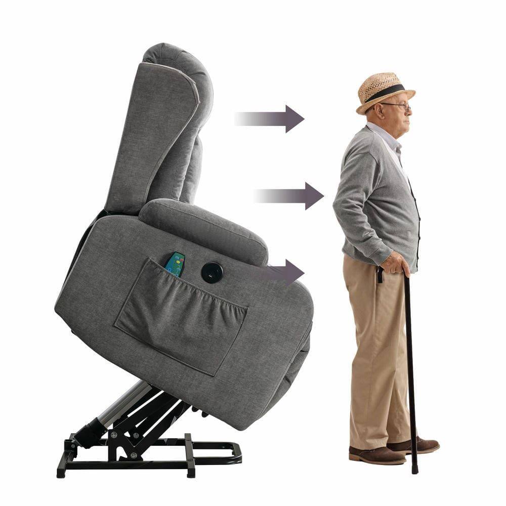Alt View 7. Kadyn - Power Lift Recliner Chair, 8-Point Massage & Heat, 150° Recline, USB Port, Gray - Gray.