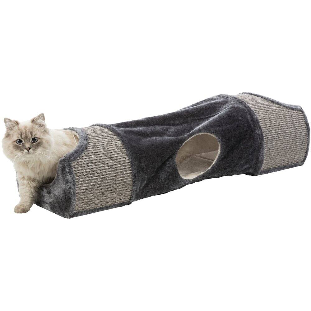 Alt View 2. TRIXIE - Sisal & Plush 1-Level Cat Condos with Scratching Surface, Tunnel & Cat Toy - Gray.