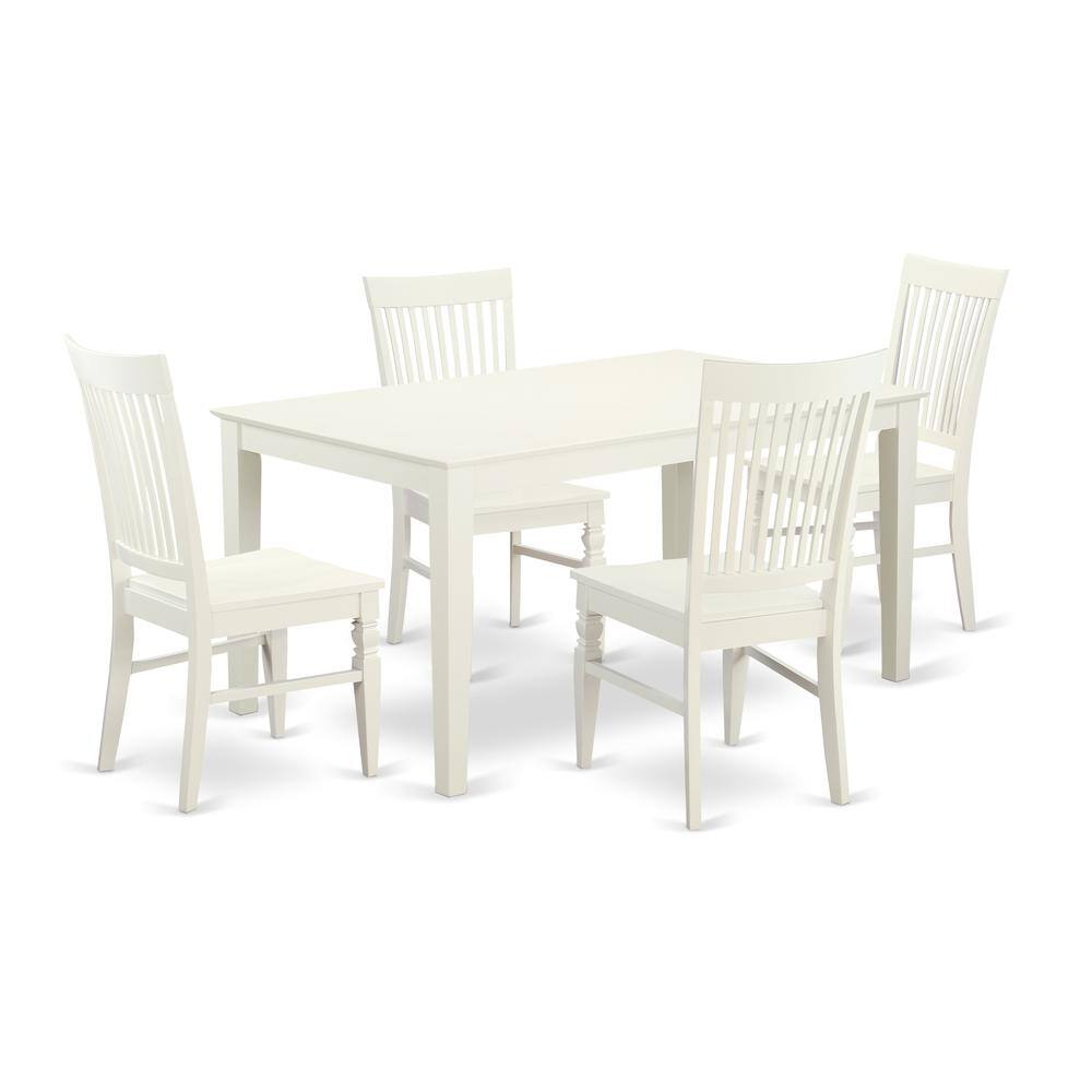 Back. East West Furniture - Dining Room Set Linen White - Brown.