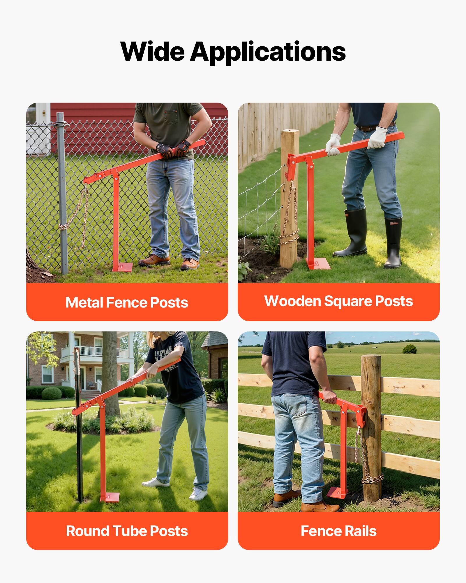 Wide Applications

- Metal Fence Posts
- Wooden Square Posts
- Round Tube Posts
- Fence Rails