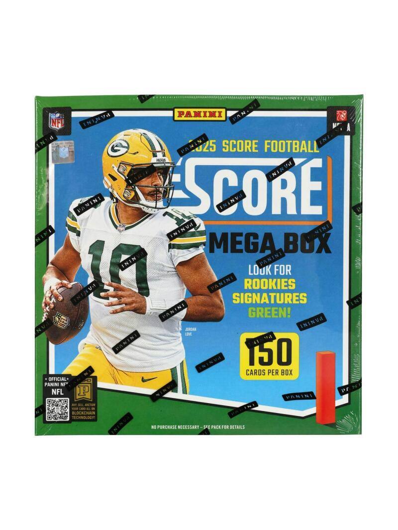 PANINI  
925 SCORE FOOTBALL  
MEGA BOX  
LOOK FOR ROOKIES SIGNATURES GREEN!  
150 CARDS PER BOX  
OFFICIAL PANINI NFL  
NO PURCHASE NECESSARY  
SEE PACK FOR DETAILS  
PANINI BLOCKCHAIN TECHNOLOGY!