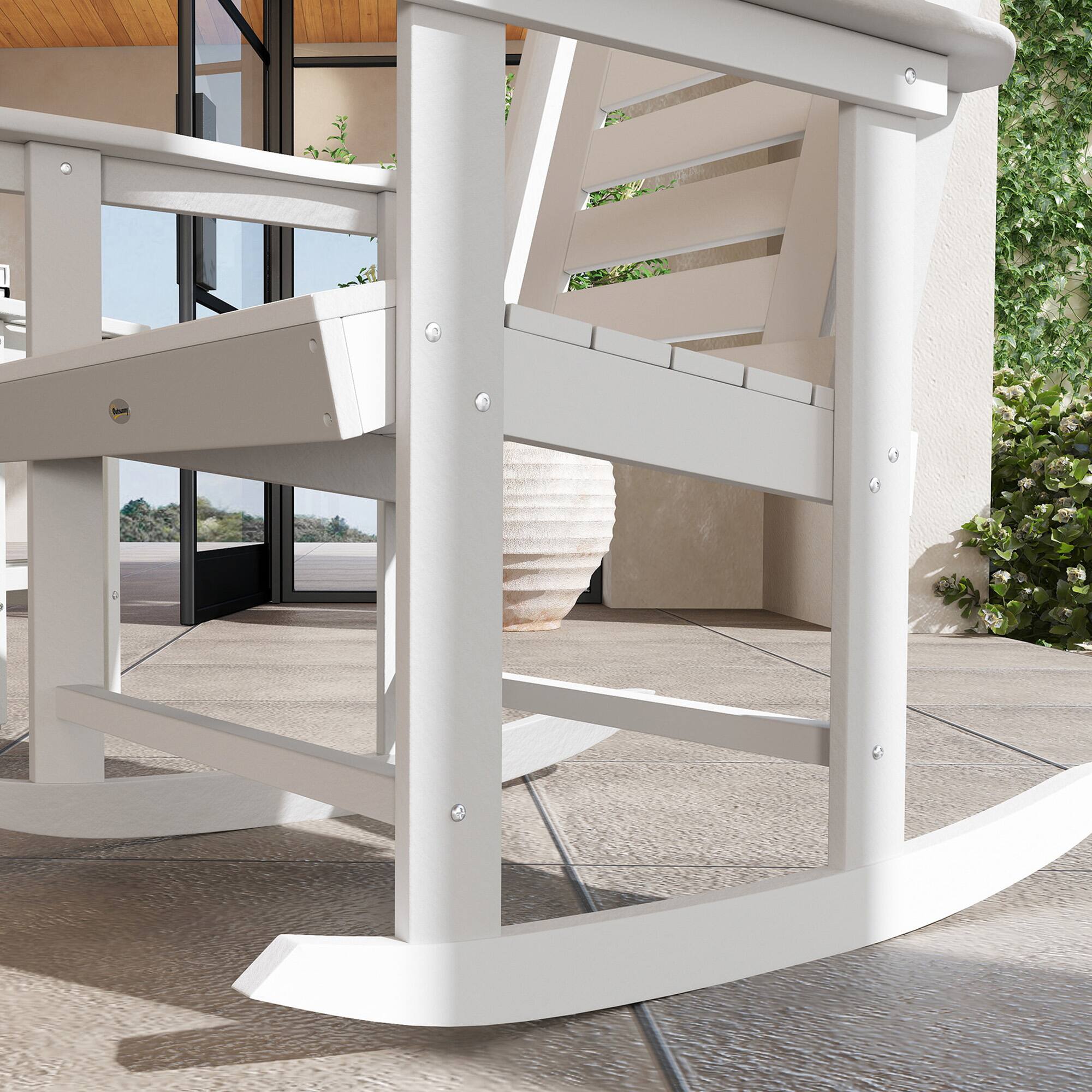 Alt View 5. Outsunny - Outdoor Rocking Chairs Set of 2, HDPE Patio Rocking Chairs with 28" High Back and Wide Armrests - White.