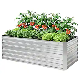 Outsunny - Raised Garden Bed, Steel Outdoor Planters with Reinforced Rods - Silver