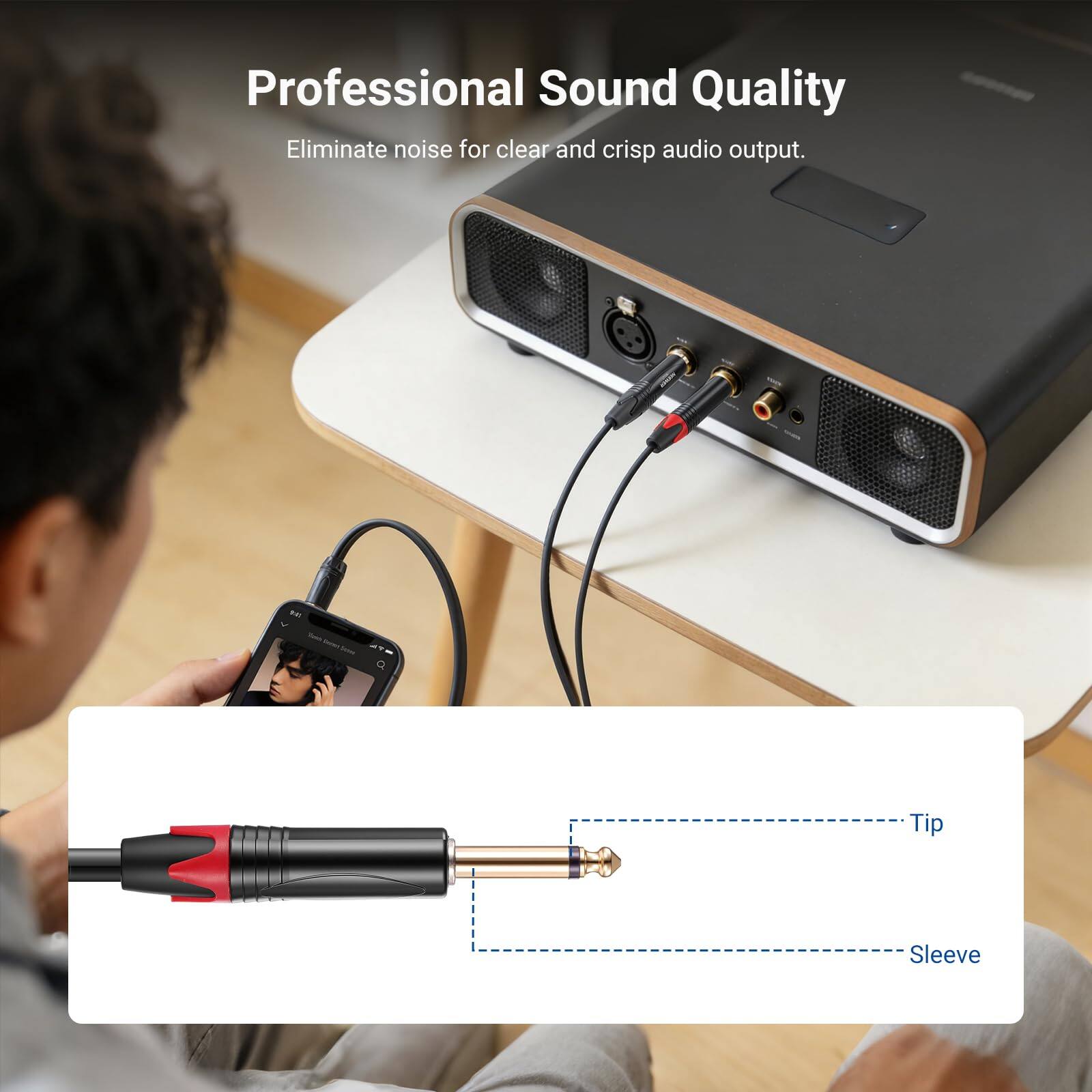 Professional Sound Quality  
Eliminate noise for clear and crisp audio output.  

Tip Sleeve