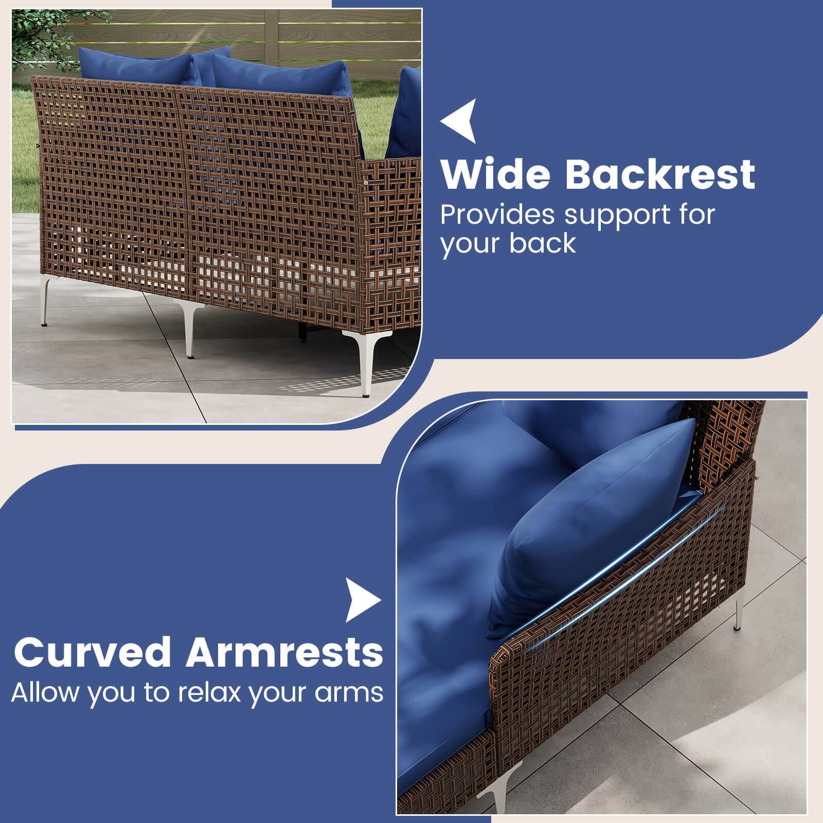 Wide Backrest  
Provides support for your back  

Curved Armrests  
Allow you to relax your arms