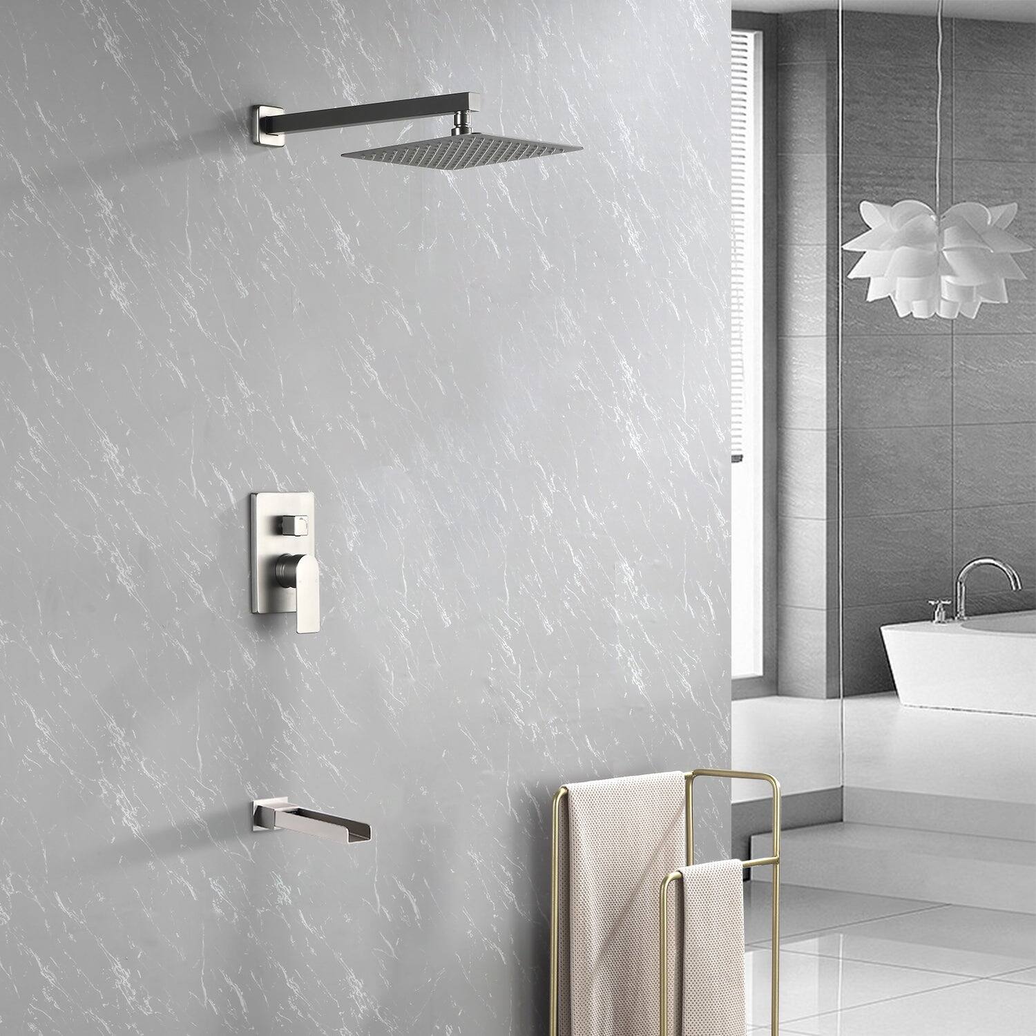 Alt View 2. Boyel Living - Brushed Shower Set 10 Inch SUS304 Top Spray Waterfall Spout Dual Water Outlet - Brushed Nickel.